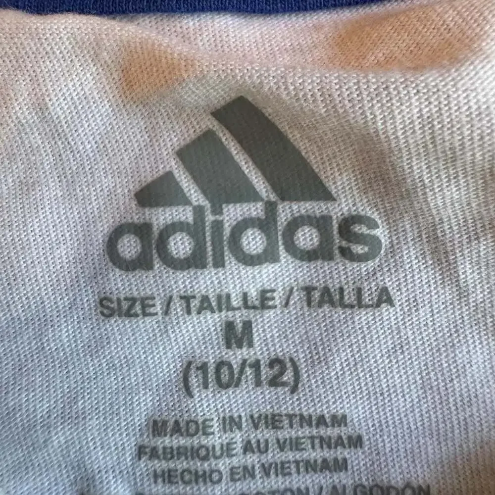 Adidas White Graphic T-Shirt With Blue Wavy Logo